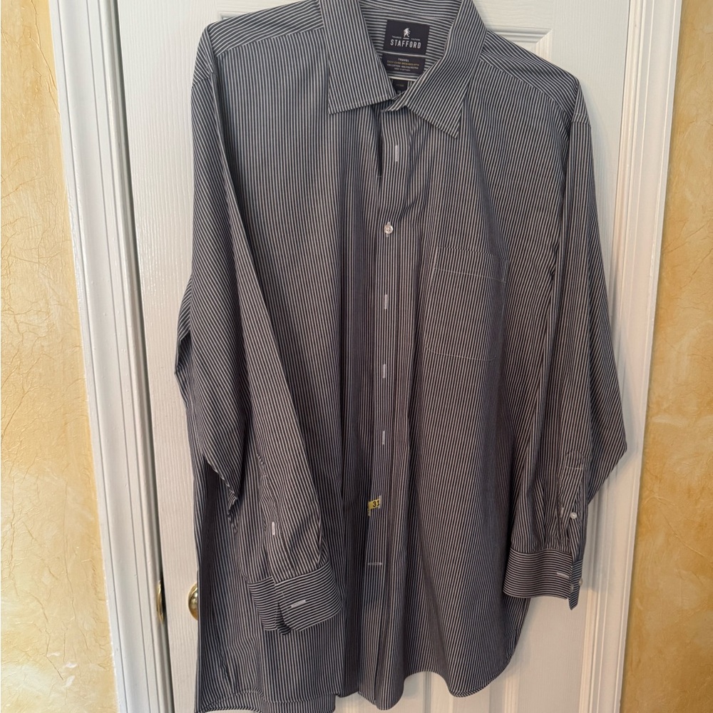 Stafford Black and White Dress Shirt with Point Collar